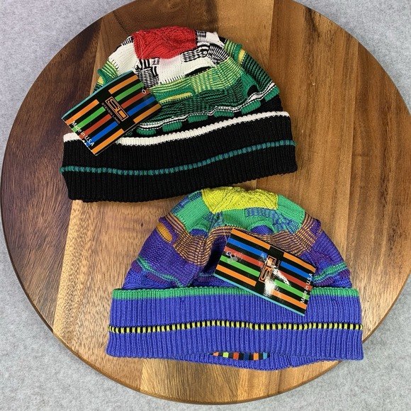 New Steven Land Lot Of 2 Hats‎ 3D Knit Coogi Style Notorious B.I.G. Colorblock - Picture 1 of 12